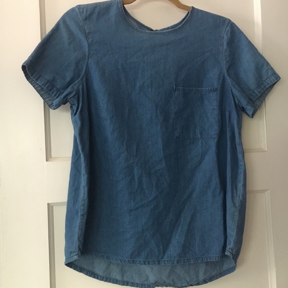 Madewell denim short sleeved zipper back top - Picture 2 of 5